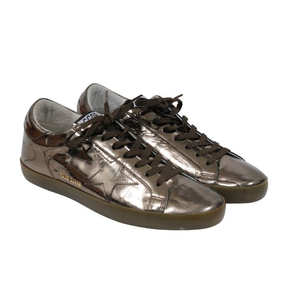Golden Goose Mens Superstar Sneakers US 8 EU 41 Bronze Brown Metallic Leather - Picture 1 of 11